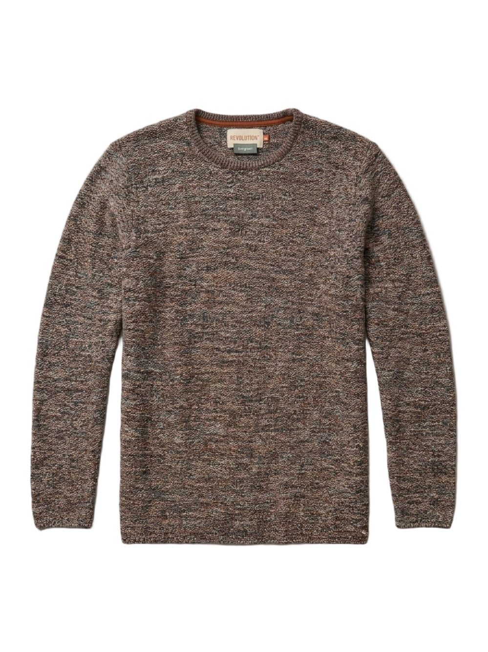 Revolution Evergreen Marled Knit Crewneck Sweater Brown Large